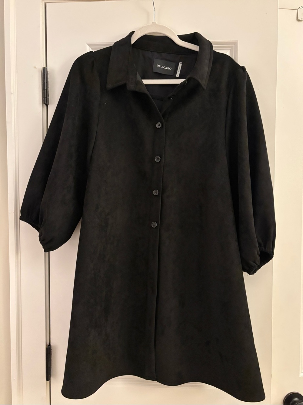 Dolce Cabo Black A-Line Trench Coat with Balloon Sleeves